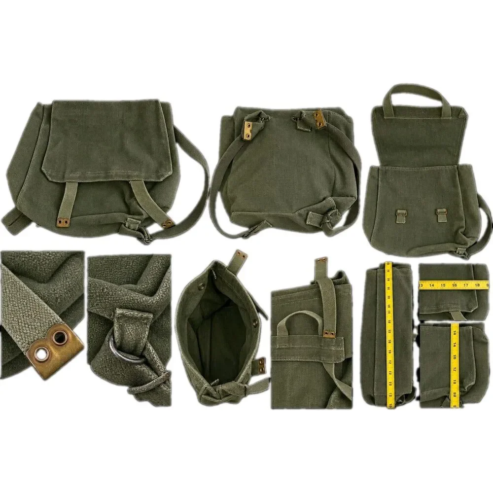 Military Grade Army Green Canvas Backpack Rucksack Vintage